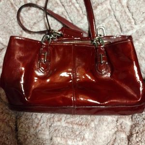 Coach- Cranberry red patent leather shoulder bag and red wallet